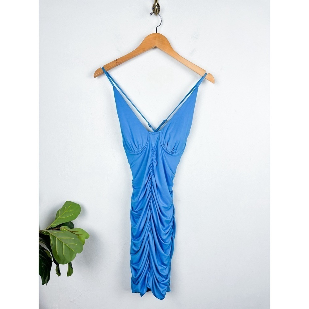 NWT Shareen Collections Australia Blue Ruched Mini Dress Sz 10